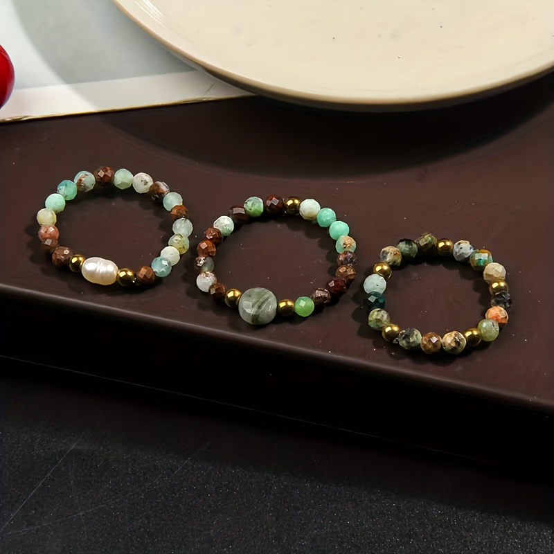 3pcs Bohemian Natural Stone Beaded Ring Set